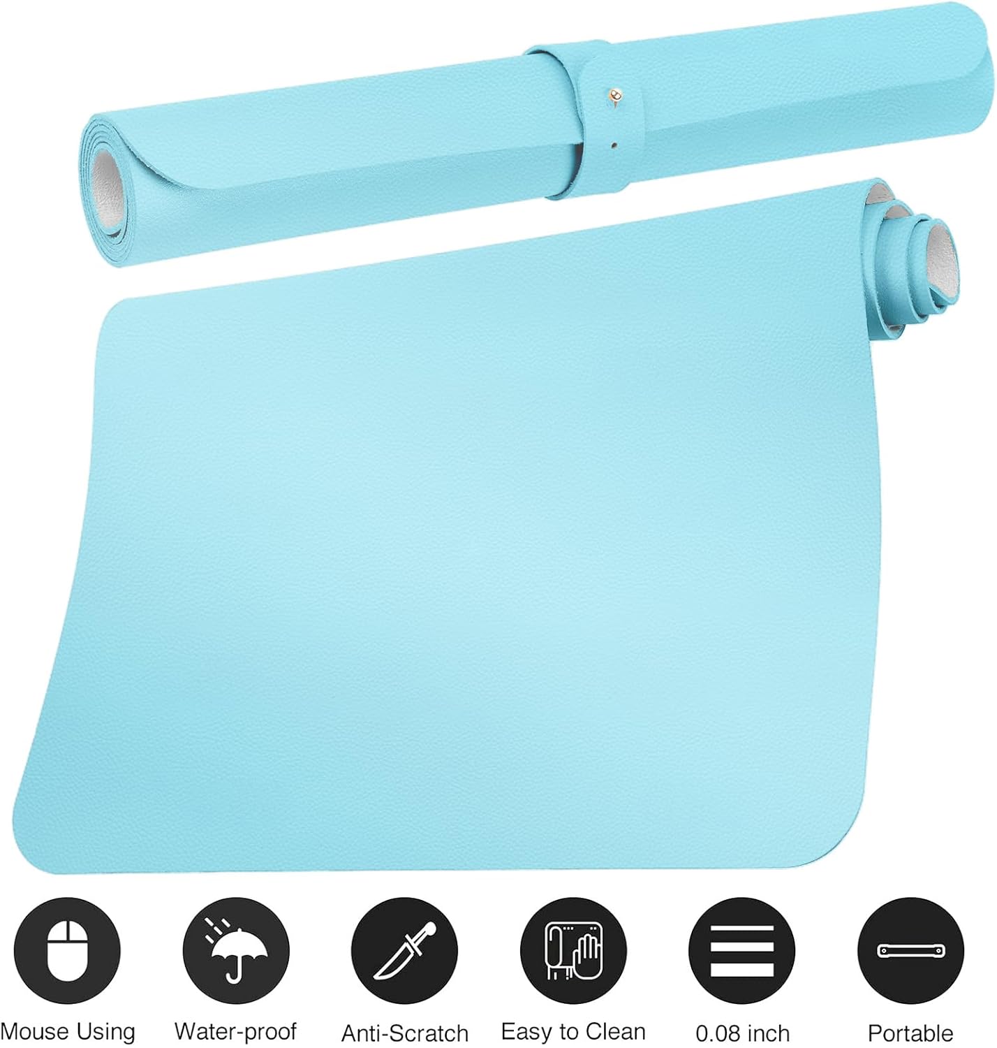 Boutilon Leather Desk Pad Protector,Non-Slip Mouse Pad,Laptop Desk Pad,Office Mouse Mat,Waterproof Leather Desk Blotter,Desk Writing Pad for Office and Home (S-Light Blue,24"x 14")