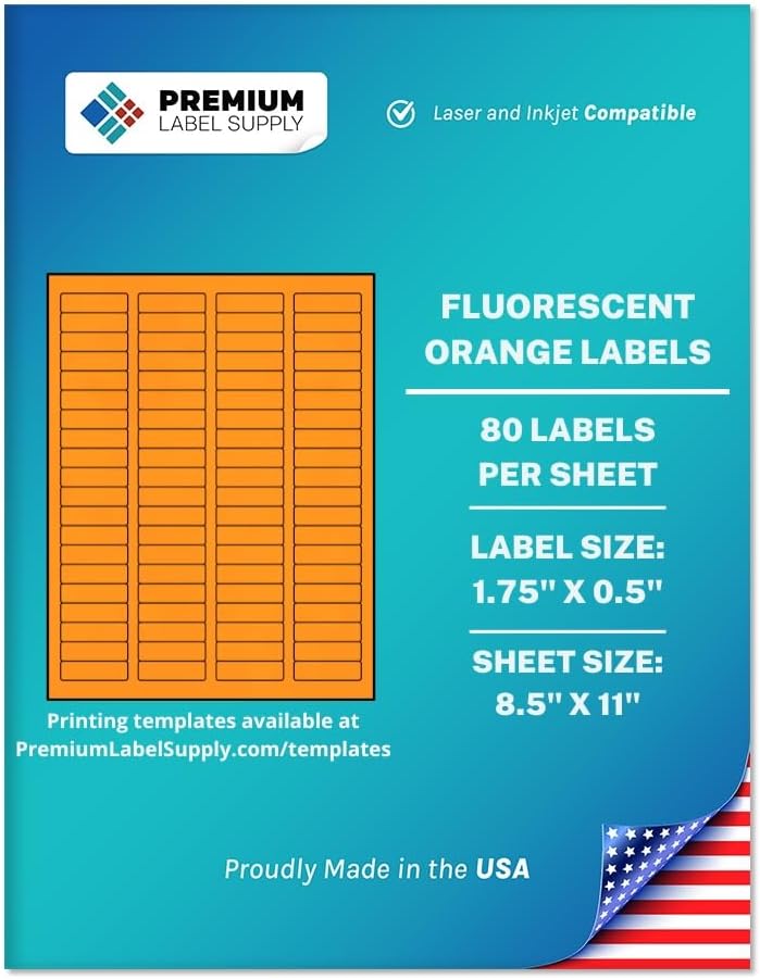 Premium Label Supply Bright Neon Color Fluorescent Sticker Labels - 1.75" x 0.5" Return Address Labels - (Fluorescent Orange, 2000 Labels)