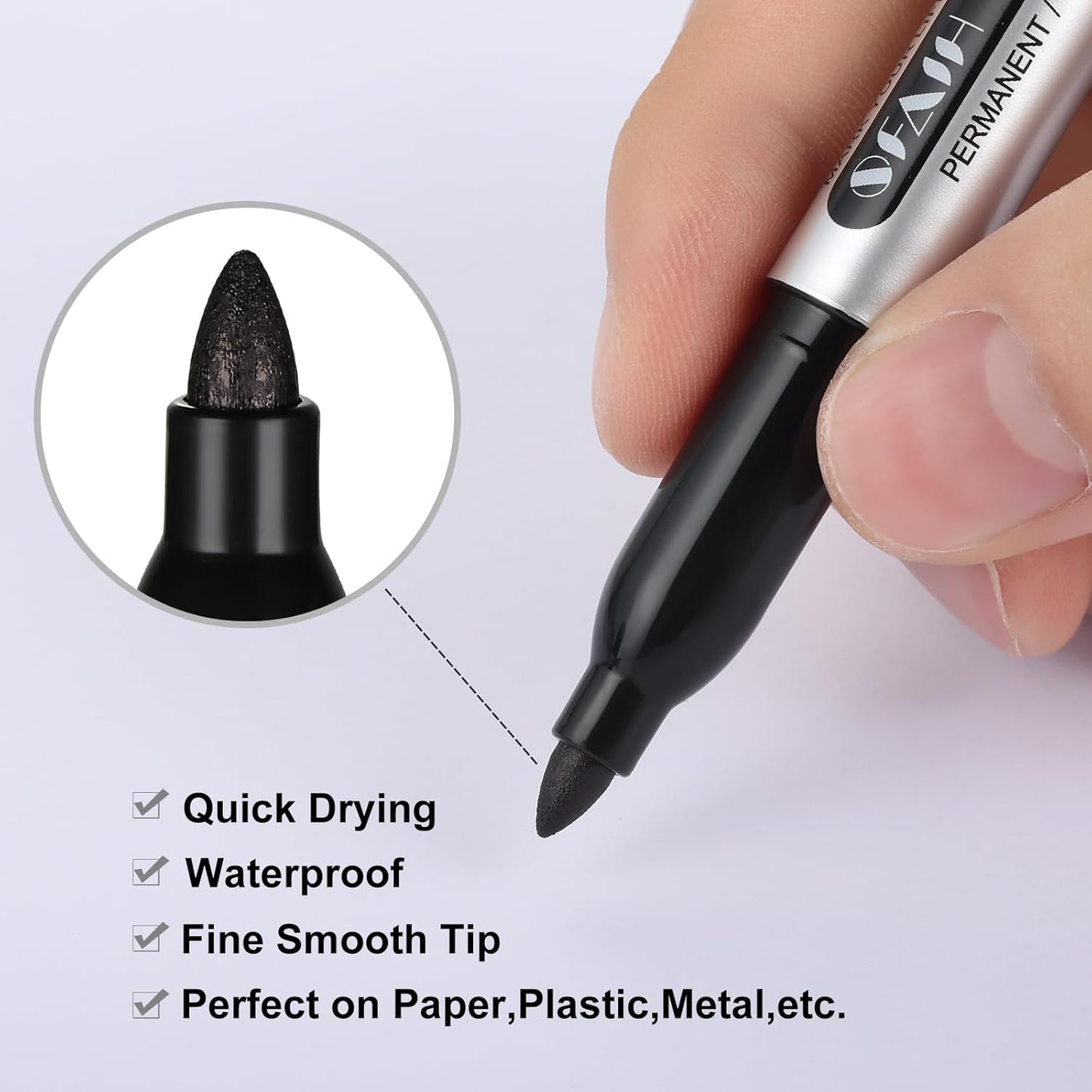 SFAIH Black Permanent Markers Bulk - 24 Pack, 1s Quick Dry, Non-Fading, Fine Point Permanent Pens for Plastic Glass Metal Wood Paper Stone, Office Classroom Kitchen, Doodling, Marking, Waterproof