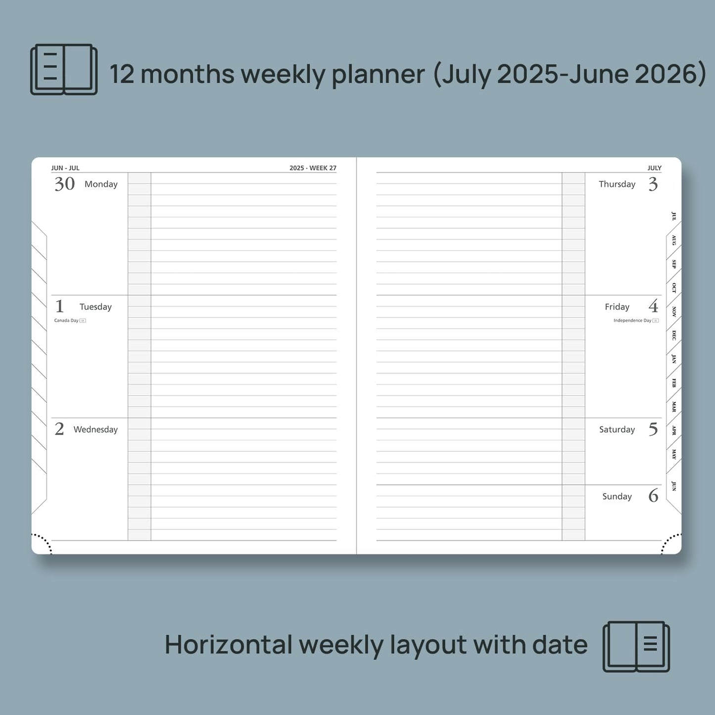 POPRUN Planner 2025-2026 (Large 8.5''x 10.5''), Horizontal Weekly Notebook Jul.2025 - Jun.2026, Academic Appointment Book with Monthly Tabs, Leather Hardcover, Inner Pocket, 100 GSM - Army Green
