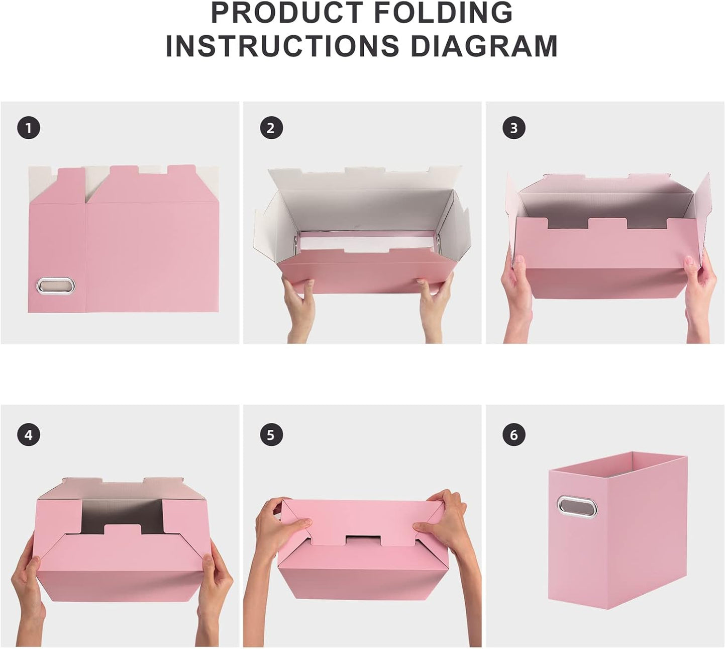 Oterri File Organizer, 6 Packs Small Storage Box, Cardboard File Folder Organizer, Collapsible File Box for Hanging File Folders Letter Size, Portable Filing Organizer with Handle（Pink）