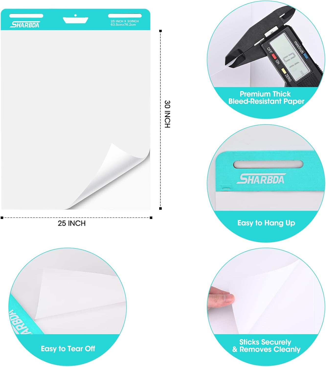 Sticky Easel Pad, 25 in x 30 in,Flip Chart Paper,Sticky Chart Paper for Teachers, Large Self-Stick Easel Paper,Super Sticky & Bleed-Resistant,30 Sheets/Pad,4 Pads