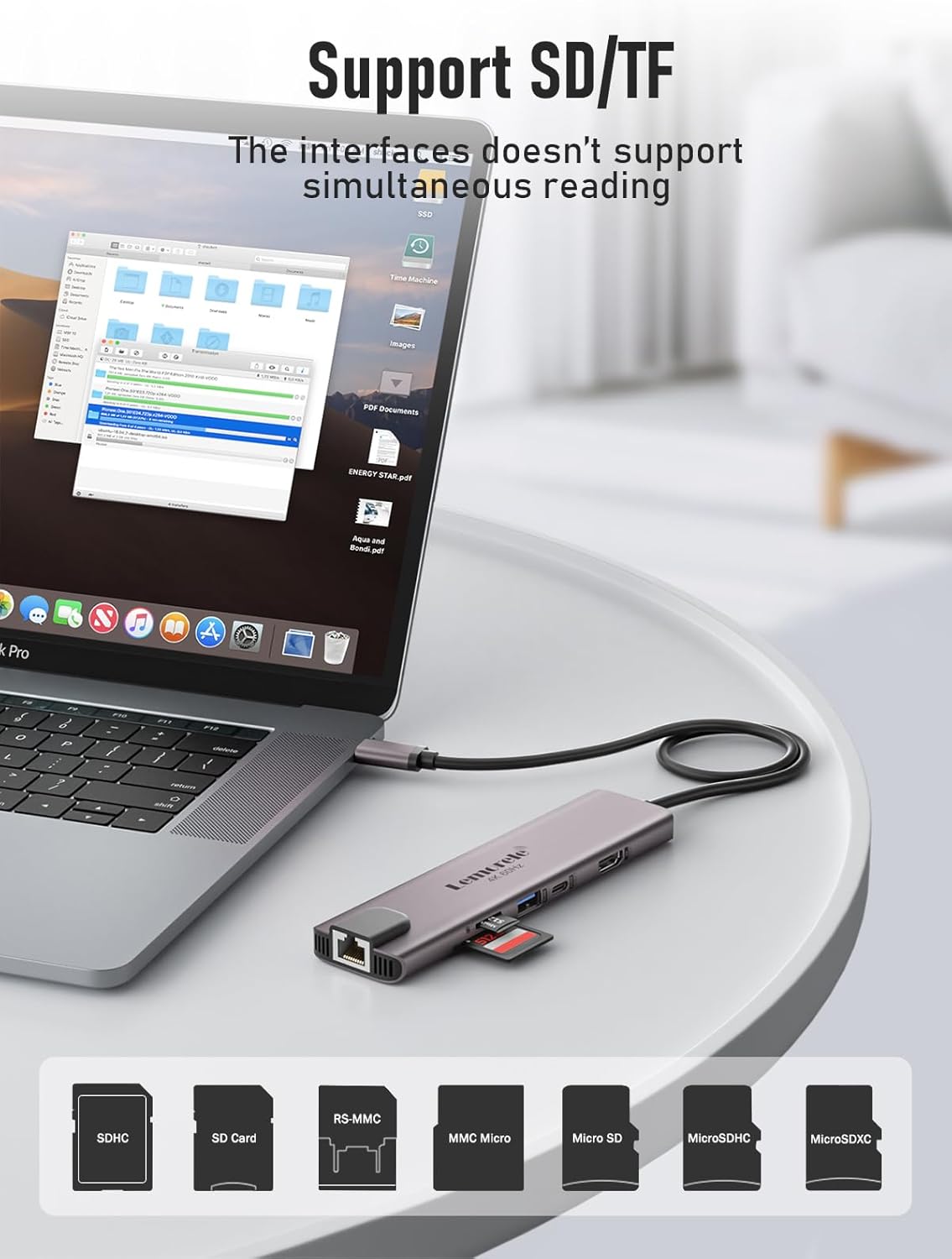 Lemorele USB C Hub Multiport Adapter 10-in-1 for MacBook Pro with HDMI 4K 60Hz, Gigabit Ethernet, 100W Power Delivery, 2 USB 3.0 Ports, SD/TF Card Reader, for HP/Dell/Lenovo Laptops