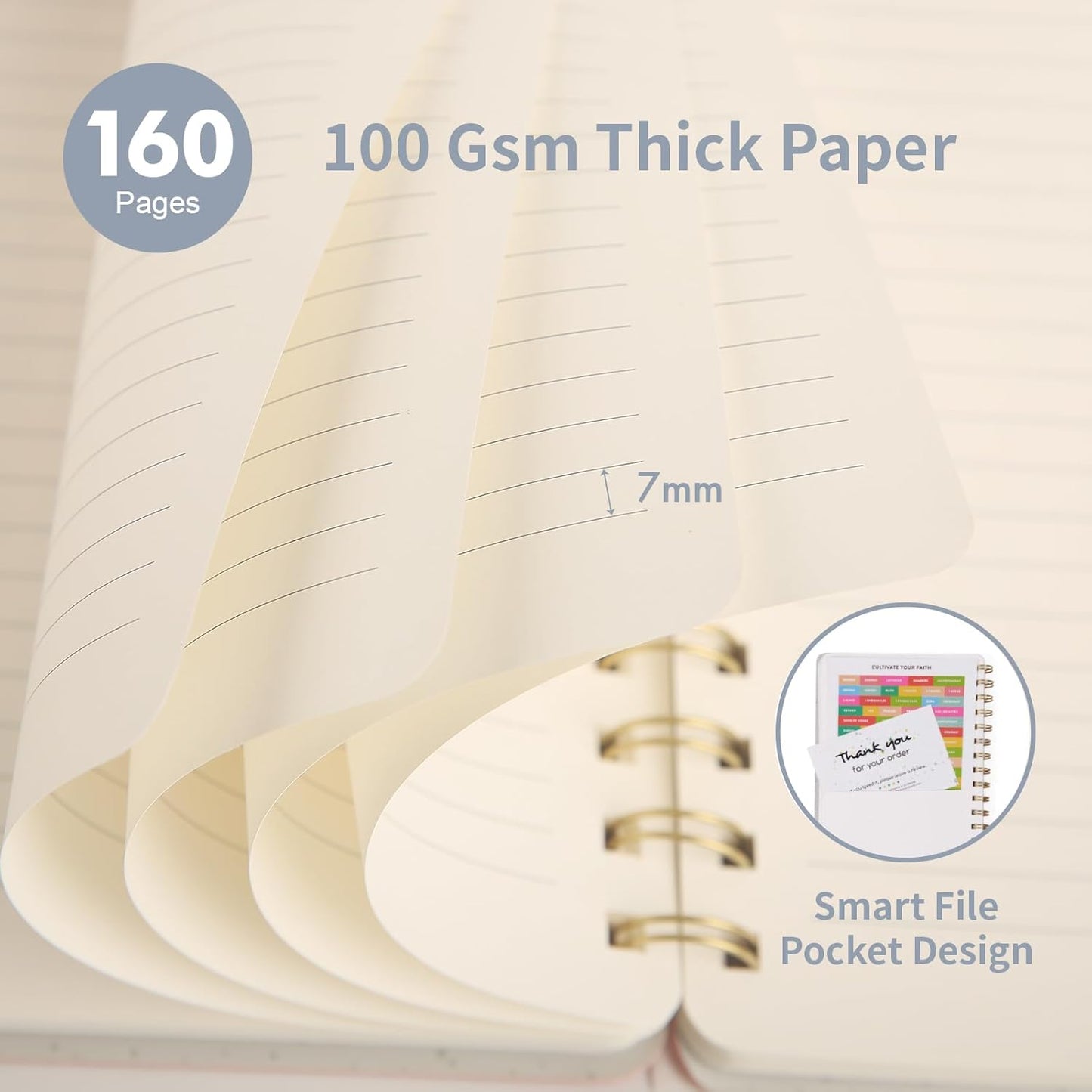 Spiral Notebook-6.10" x 8.19" College Ruled Journal with Inner Pockets and 160 Pages,PU Leather Cover Business Journal, Twin-Wire Binding Notebook Perfect for Office & Home School Supplies