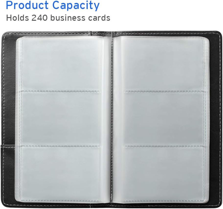 Sooez Leather Professional Business Card Book Holder Organizer, 240 Capacity Credit Card Booklet, PU Name Cards Holder Storage File for Men Women, 7.7 x 4.5 Inch, Black