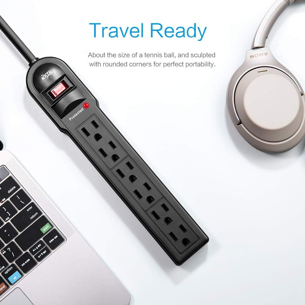 KMC 6-Outlet Surge Protector Power Strip 2-Pack, 600 Joule, Overload Protection, 2-Foot Cord