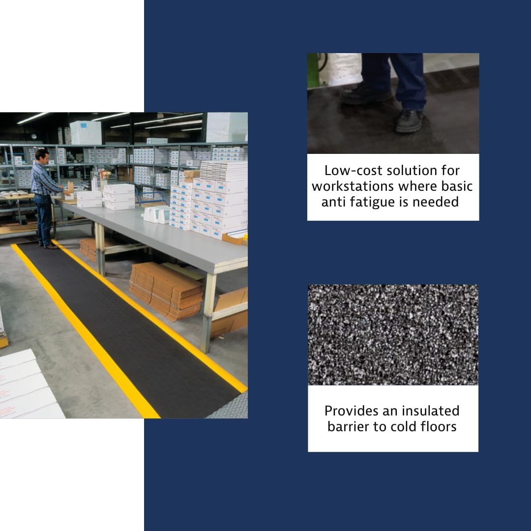 Notrax 411 Sof-Tred™ 3' x 60' x 9/16" Anti Fatigue Mat, Enhanced Slip Resistance with Beveled Edges and Pebbled Surface, Ideal for Industrial and Commercial Workplaces, Black/Yellow, 411R0436BY
