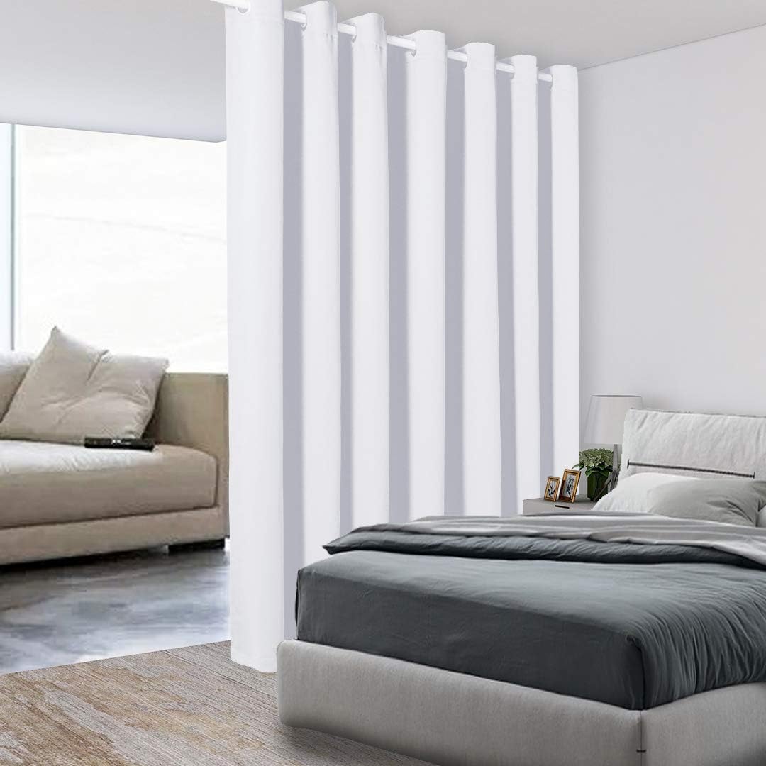 BONZER Extra Wide Room Divider Curtain Screen Partitions Total Privacy Wall Blackout Curtains for Shared Room, 96L x 120W Inch (8L x 10W ft), 1 Panel, Greyish White