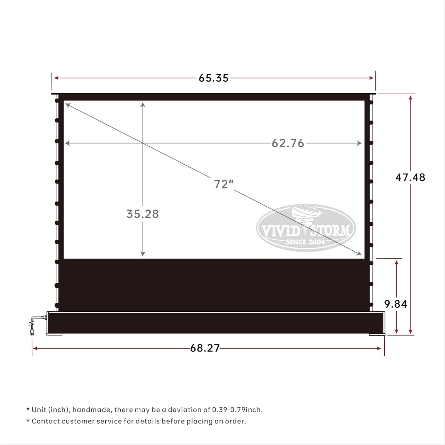 VIVIDSTORM-Projector Screen with Stand S 72 Inch Sound Transparent Perforated Floor Rising White Fabric 4k HD Ready Home/Movie Theatre Work with Normal Throw Projector, VSDSTPW72H