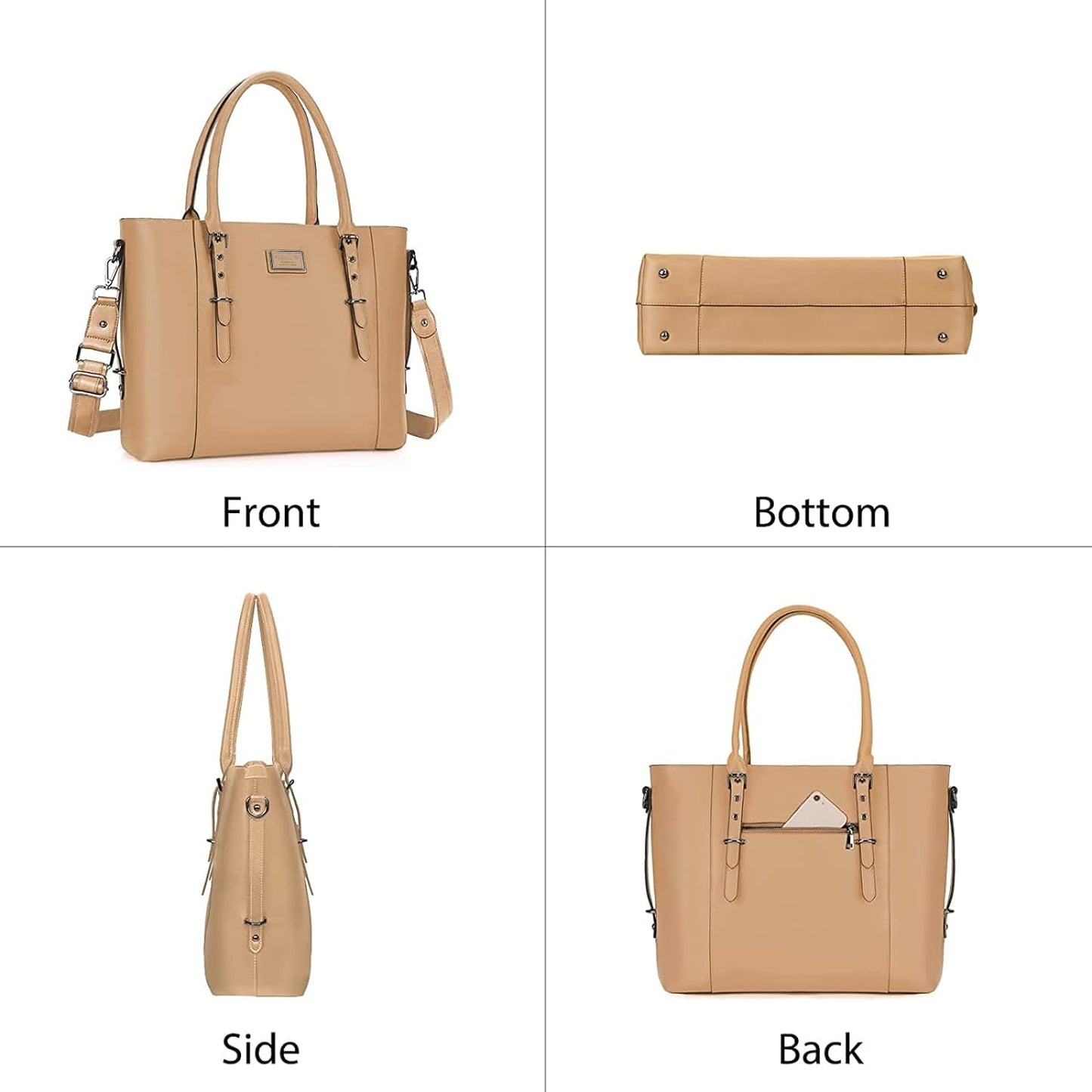 MOSISO PU Leather Laptop Tote Bag for Women, Waterproof Large Capacity Business Work Briefcase Shoulder Laptop Bag