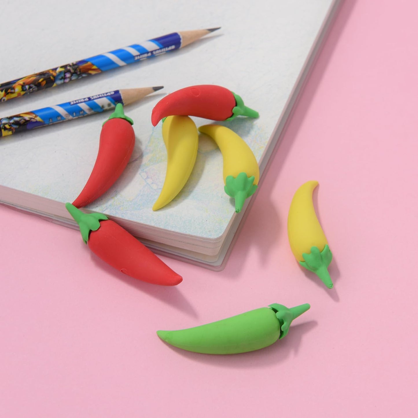 18 Pack Chili Pepper Erasers for Kids, 3D Food Erasers for Boys and Girls, Fun Take Apart School Supplies, Prize Gifts, Party Favors