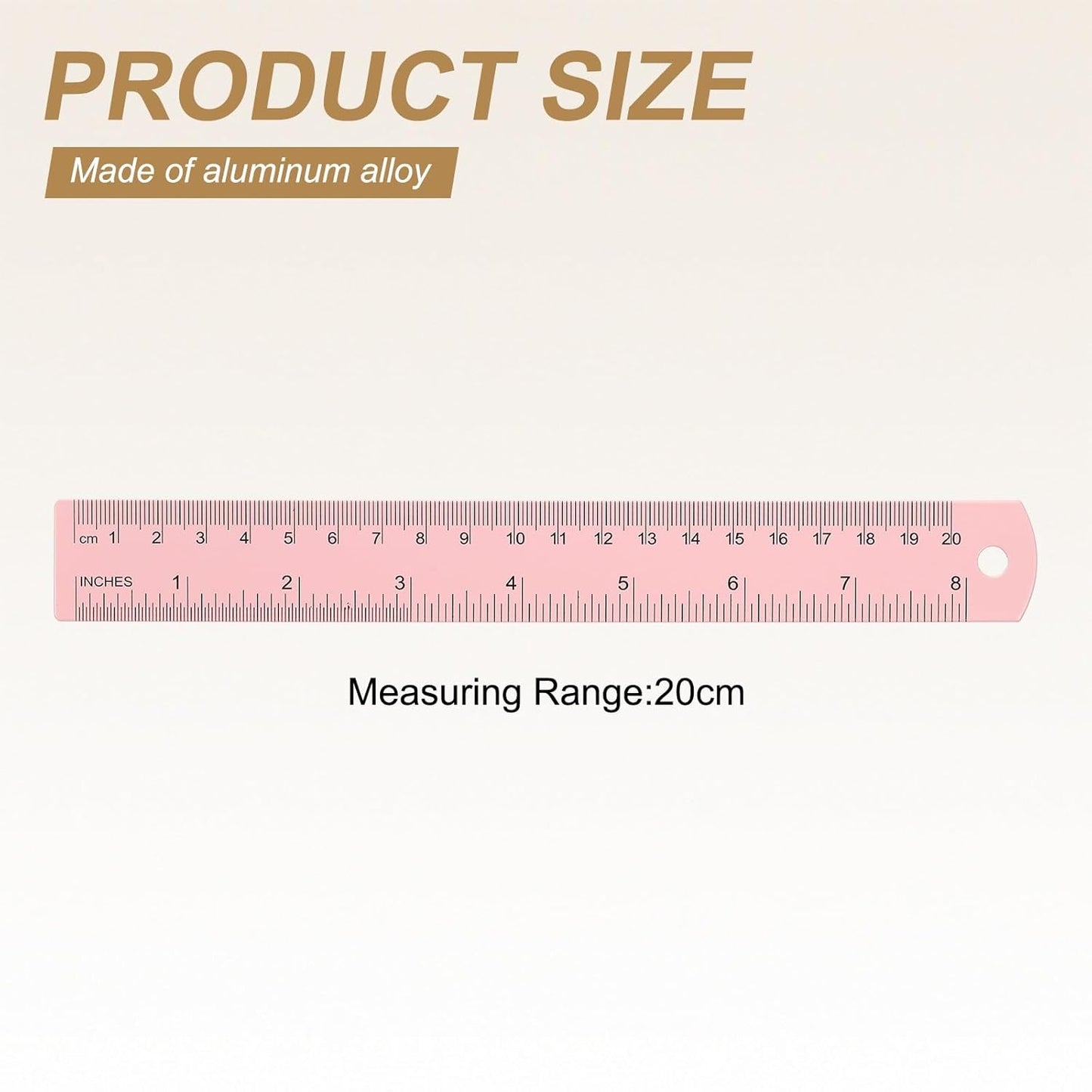 HARFINGTON 2pcs Metal Straight Ruler 20cm Metric SAE Aluminum Alloy Measuring Rulers Scale Tool with Hole for Measure Study Reading Classroom Office, Pink