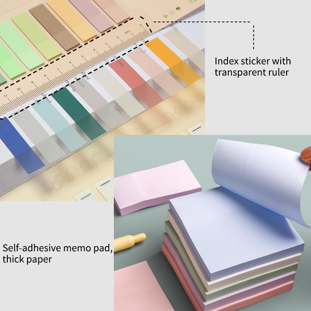 HVOMO Stationery Set,1 large-capacity pencil case,5 quick-drying pens,50 waterproof stickers,2 sticky note pads(200 sheets),1 set of 10-color index labels (200 sheets),Student stationery gift (Purple)