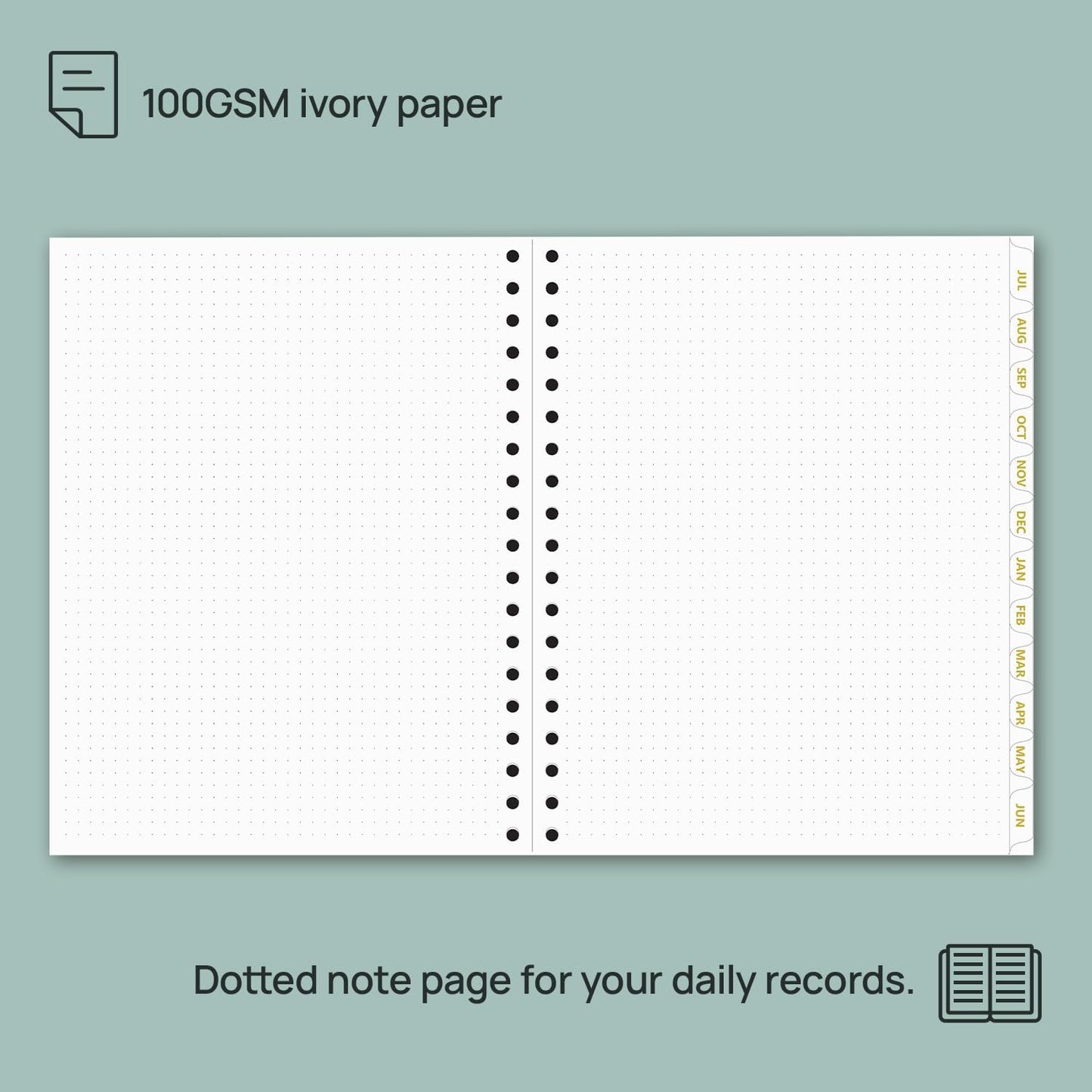 POPRUN Monthly Planner 2025-2026 Spiral Hardcover (8'' x 10''), 18 Months Calendar (Jul.2025 - Dec.2026)- 2 Pages per Month with Dotted Note Pages, Sunday Start, Laminated Tab - Black