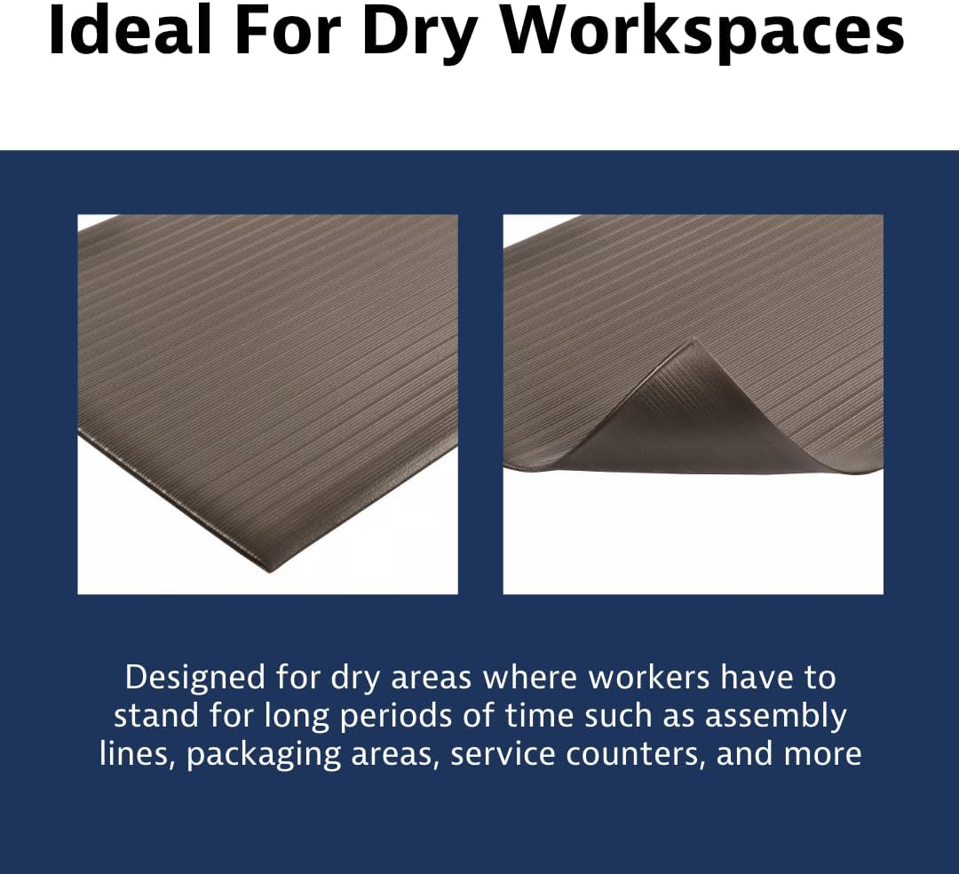 Notrax 410 Airug® 3' x 12' x 5/8" Anti Fatigue Mat, Enhanced Slip Resistance with Beveled Edges and Ribbed Surface, Ideal for Industrial and Commercial Workplaces, Black, 410S5312BL