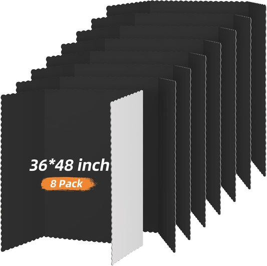 Henoyso 8 Pieces Tri Fold Poster Board Lightweight Fold Presentation Board for Science Fair Display(36 x 48 Inch,Black)