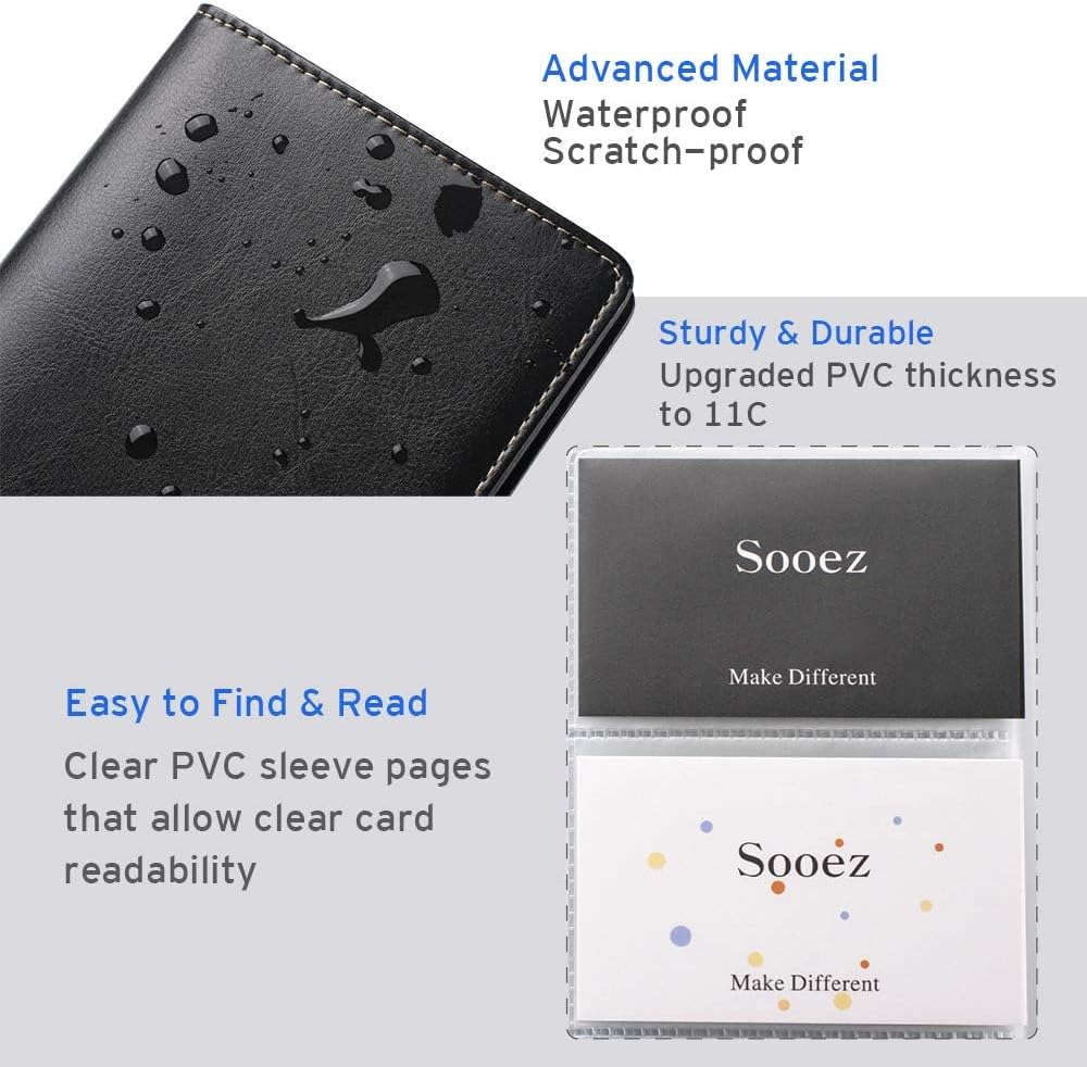 Sooez Leather Professional Business Card Book Holder Organizer, 240 Capacity Credit Card Booklet, PU Name Cards Holder Storage File for Men Women, Beige