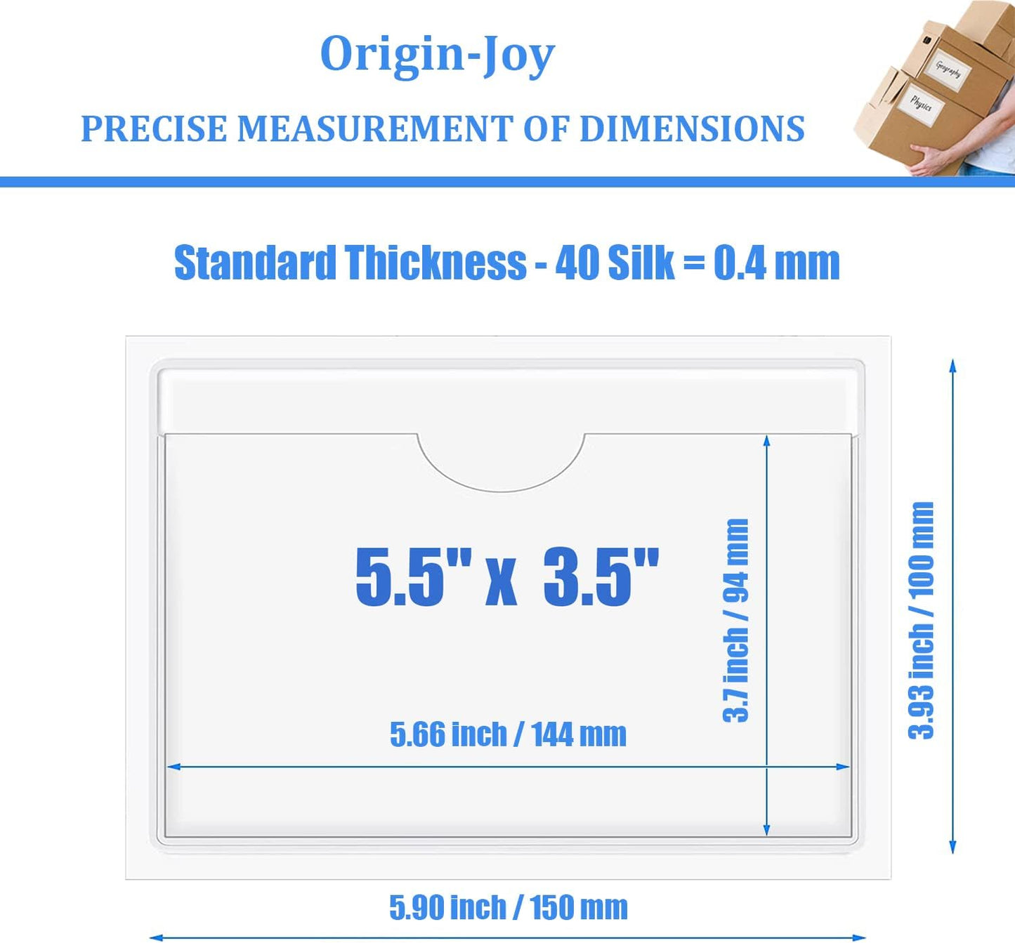Origin-Joy 60 PCS Self Adhesive Index Card Pockets with Top Open, Clear Plastic Label Holder for Notes, Library and Business, Adhesive Label Pockets & Card Holder (5.5 x 3.5 inch)