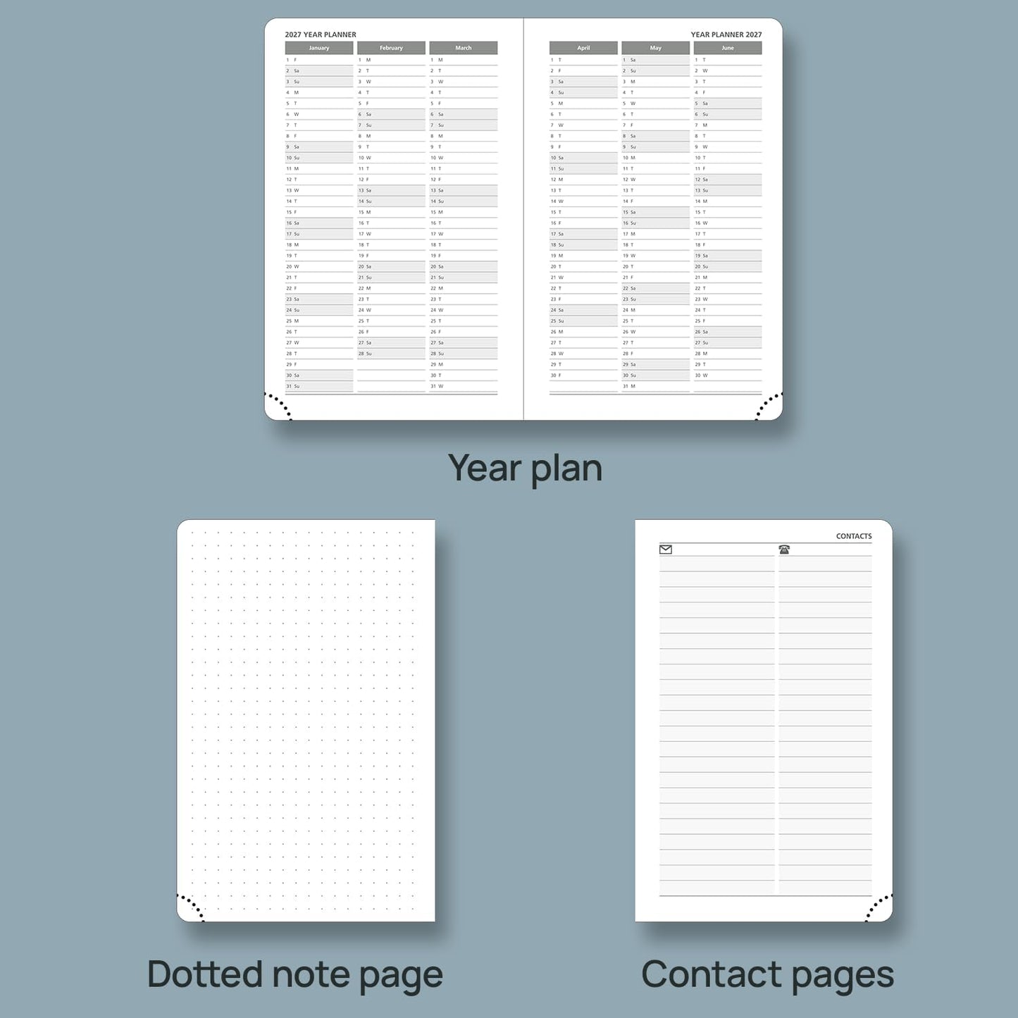 POPRUN Daily Planner 2026 (Jan - Dec), (Purse Size-4.25" x 6.25") 2026 Daily Calendar with One Page Per Day Even Weekends, Hourly Appointment Book with Pocket, PU Leather Softcover - Night Sky Blue