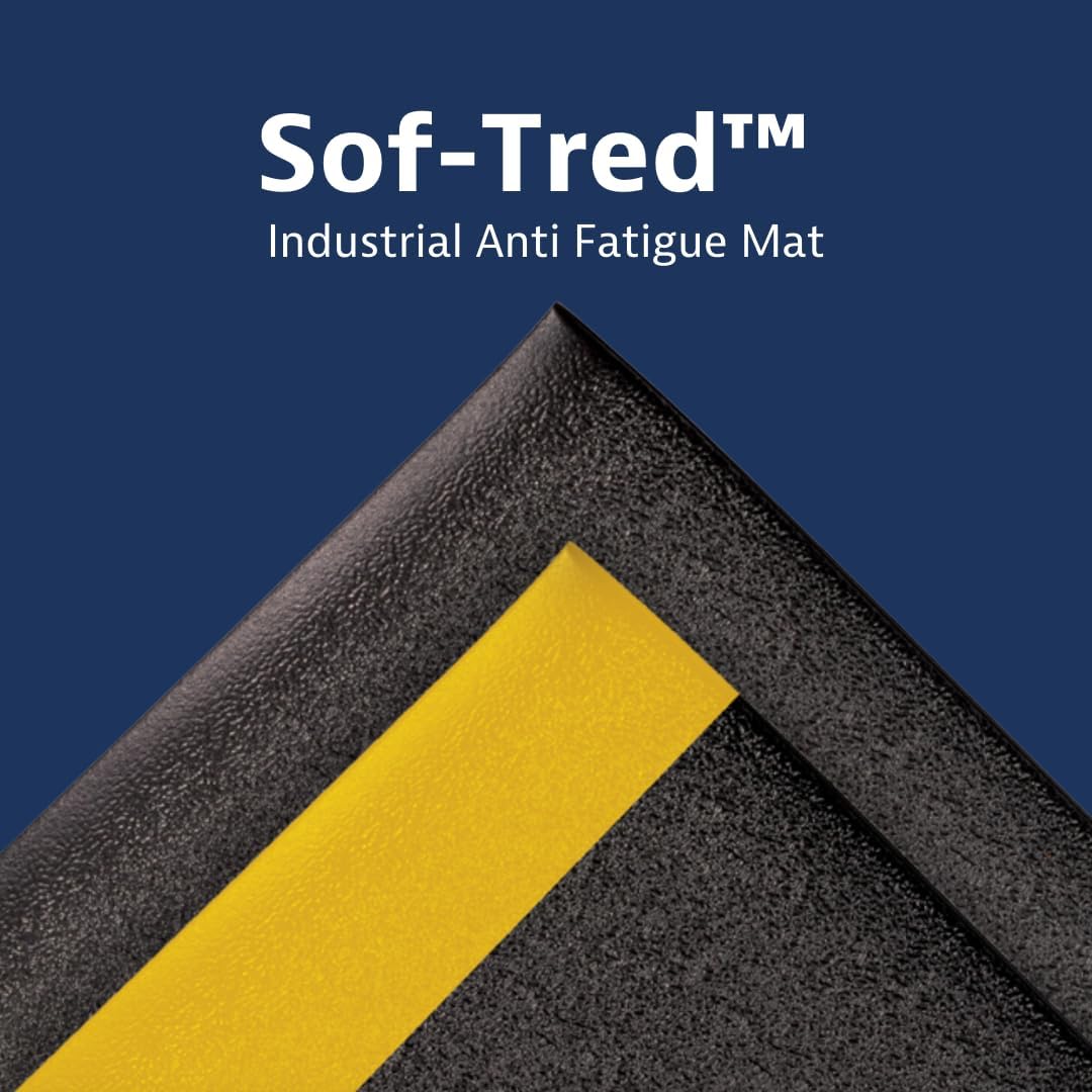 Notrax 411 Sof-Tred™ 2' x 3' x 9/16" Anti Fatigue Mat, Enhanced Slip Resistance with Beveled Edges and Pebbled Surface, Ideal for Industrial and Commercial Workplaces, Black/Yellow, 411S0423BY