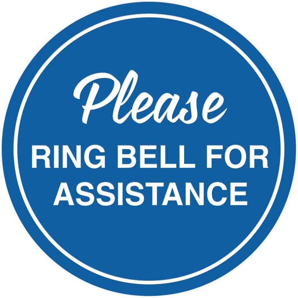 Signs ByLITA Circle Please Ring Bell For Assistance Wall or Door Sign | Easy Installation | Front Desk Reception Sign (Blue) - Medium (10 Pack)