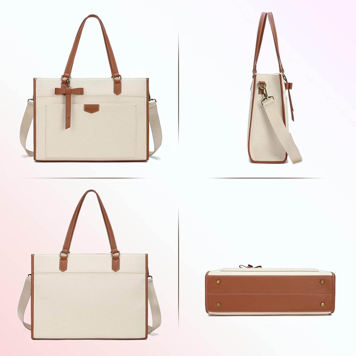 Keyli 3pcs Laptop Bag for Women,15.6 Inch Canvas Tote Bag Work Bags Large Business Computer Briefcase Shoulder Handbag Purse