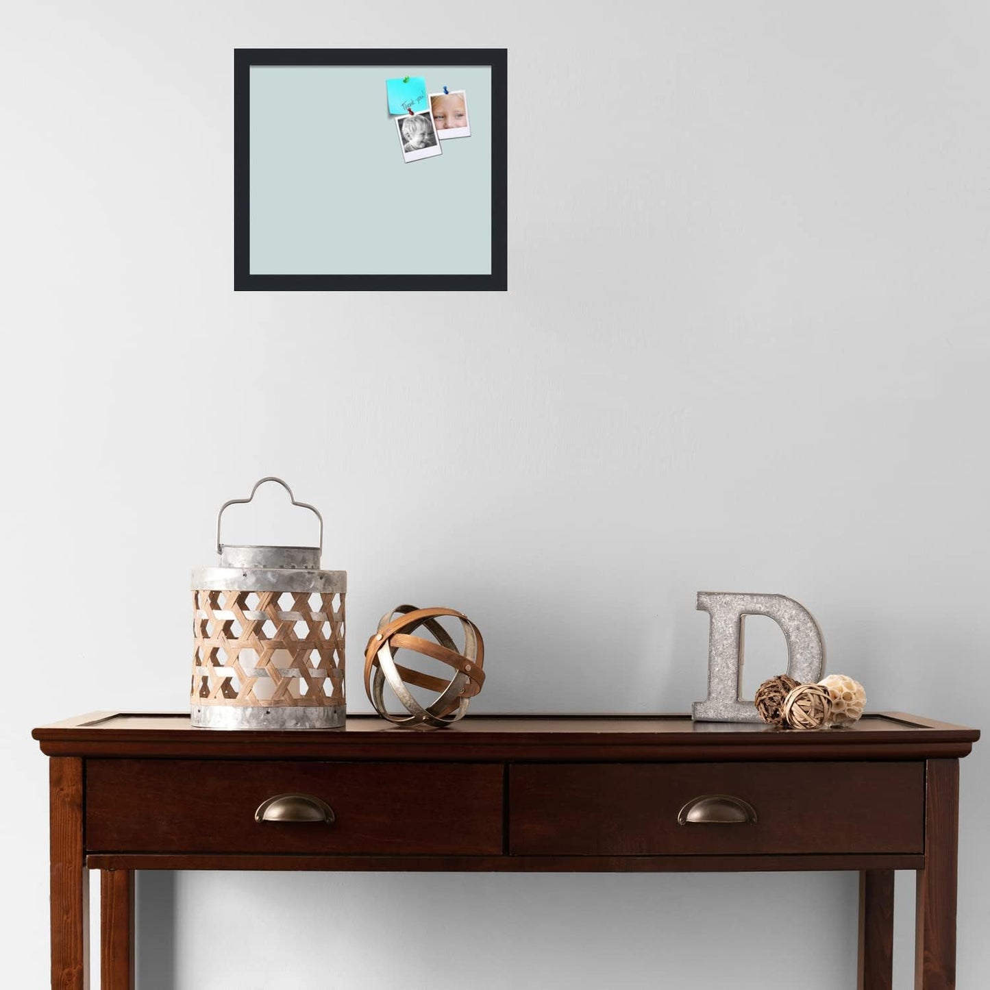 PinPix 15x13 Inch Cork Bulletin Board. This Decorative Framed Pin Board Comes with Soft Blue Design and a Satin Black Frame. Ideal for Home Office Decor or Message Board (PinPix-1814)
