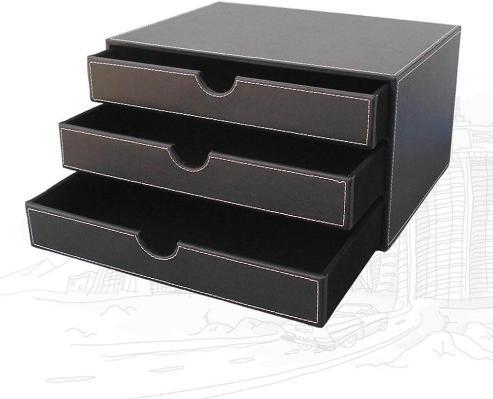 KINGFOM 7-Piece Desk Organizer Set for Home & Office, Includes File Holder, Tissue Box Cover, Desk Pad, Note Paper Holder, Pen Holder, Black
