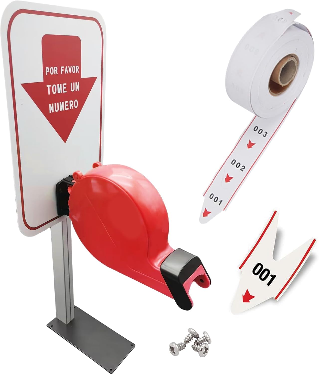 Take-A-Number System Ticket Dispenser with Counter Stand and 1 Roll 3 Digit Queue Ticket 2000 Tickets for Queue Call System (K-T-3-ES)