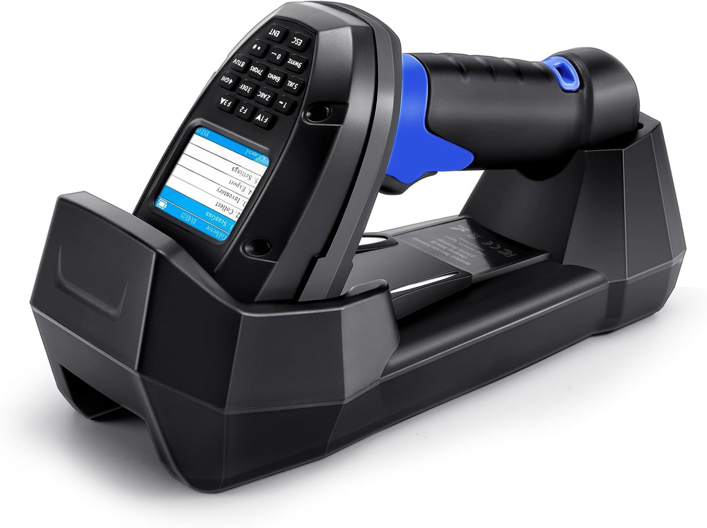 1D 2D Wireless Barcode Scanner with Charging Base Transmission, Inventory Scanner Data Terminal PDT Data Collector 2 in 1 USB Connection & 2.4g Wireless Barcode Reader with 2" Screen