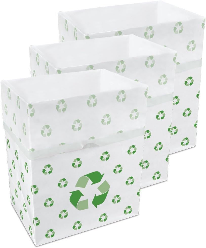 | 13 Gallon Disposable Trash Cans (3-Pack) with Fitted Trash Bags - Reusable Garbage and Recycling Bins for Parties, Events, and More (Recycle- 17" Height x 13.5" Width x 10" Depth)