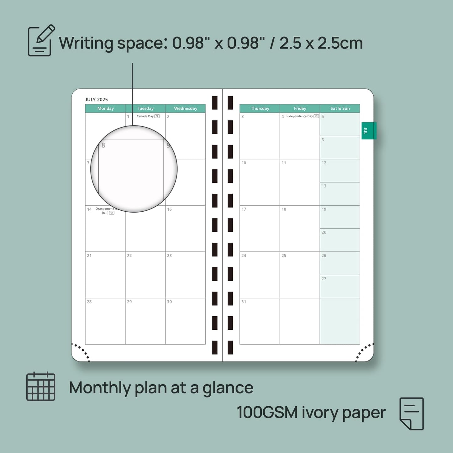 POPRUN Pocket Planner 2025-2026 (Slim Size 3.5'' x 6.5'') Academic Purse Calendar (July 2025 - June 2026) with Hourly Time Slots, 100GSM Thick Paper, Spiral Soft Cover - Pink