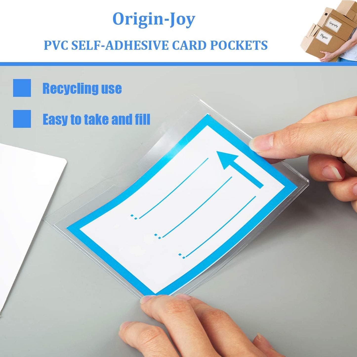 Origin-Joy 35 PCS Self Adhesive Index Card Pockets with Top Open, Clear Plastic Label Holder for Cards of Note, Library and Business, Adhesive Label Pockets & Card Holder (4 x 2 inch)