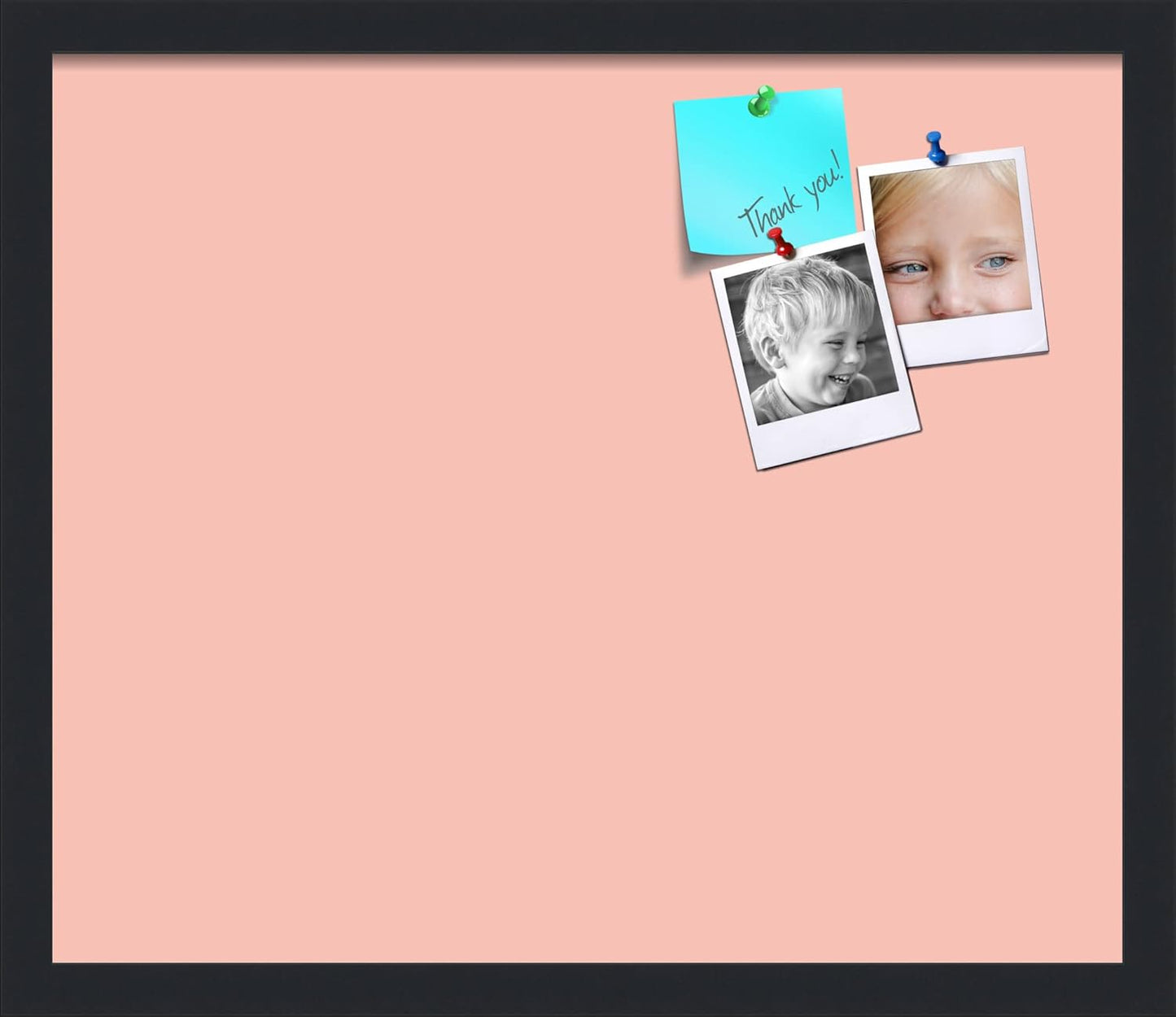 PinPix 20x17 Inch Cork Bulletin Board. This Decorative Framed Pin Board Comes with Pink Pastel Design and a Satin Black Frame. Ideal for Home Office Decor or Message Board (PinPix-1813)