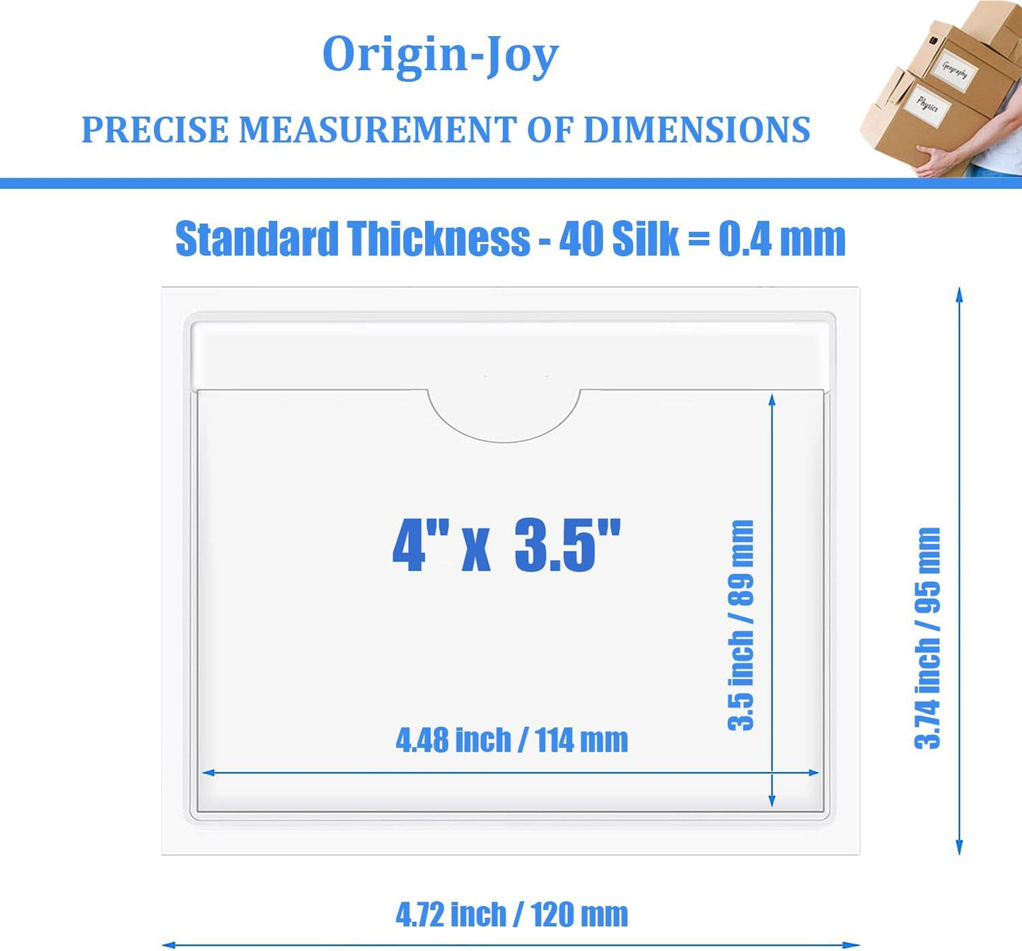 Origin-Joy 60 PCS Self Adhesive Index Card Pockets with Top Open, Clear Plastic Label Holder for Cards of Note, Library and Business, Adhesive Label Pockets & Card Holder (4 x 3.5 inch)