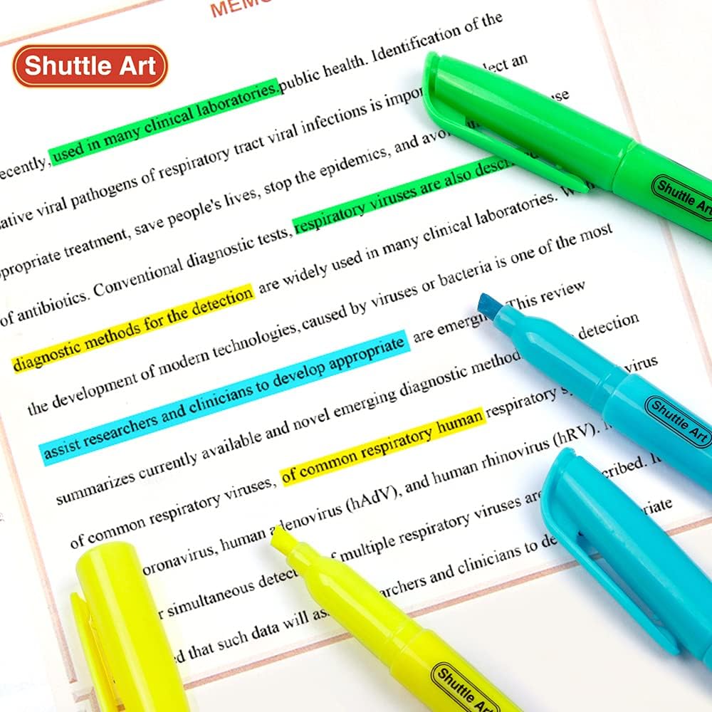 Shuttle Art Highlighters, 30 Pack Highlighters Assorted Colors, 10 Colors Chisel Tip Dry-Quickly Non-Toxic Highlighter Markers for Adults Kids Highlighting in Home School Office