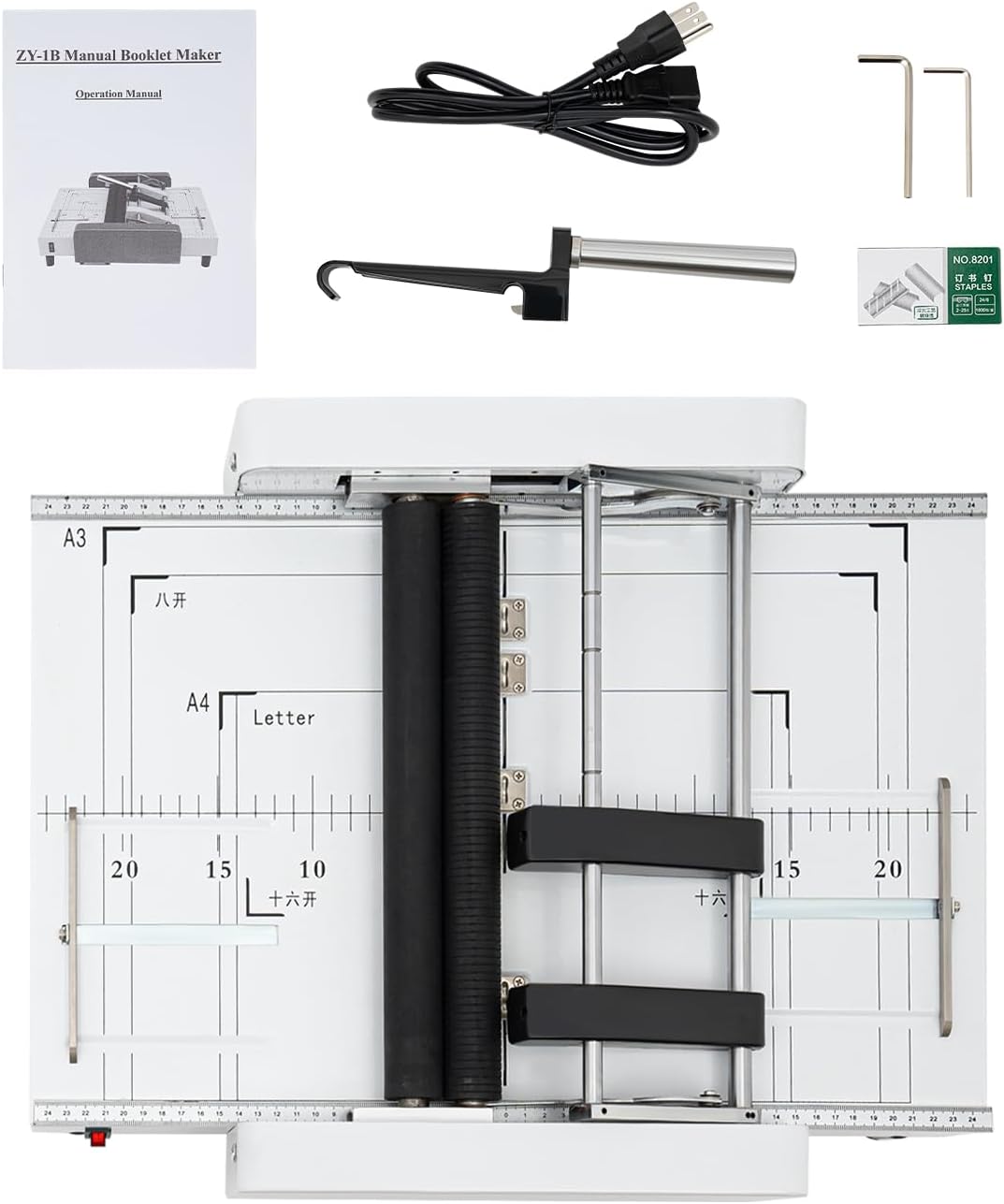 A3 Booklet Maker, 2-in-1 Binding and Folding Machine, 200-300Books/h Manual Paper Folder & Stitcher, 5.83 * 8.27 in-11.69 * 16.54 in