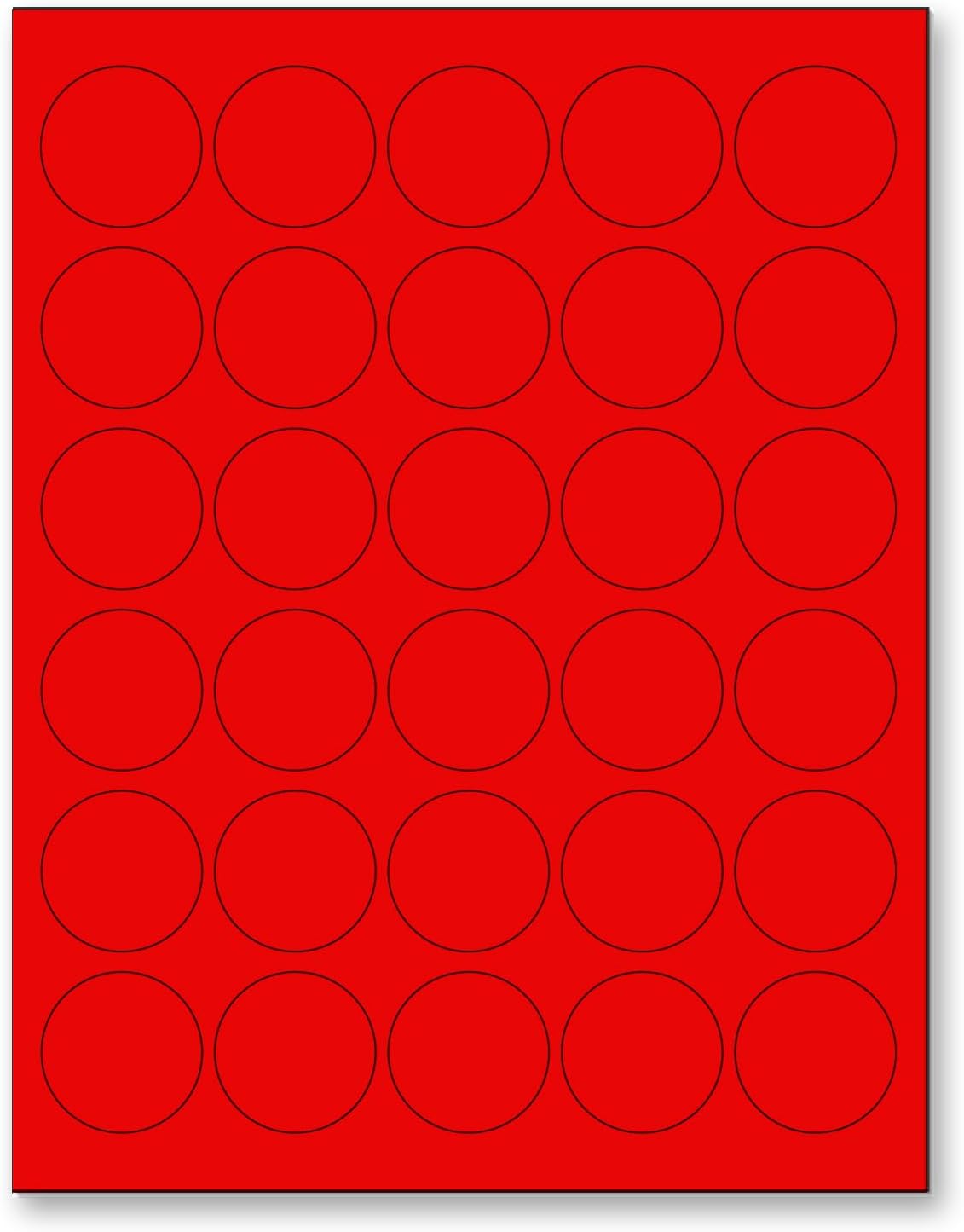 NextDayLabels 8-1/2 x 11 Neon Color High Light Fluorescent Labels for Laser & Inkjet Printer (RED Fluorescent, 1.5" Round - 30 Per Page | 750 Labels)