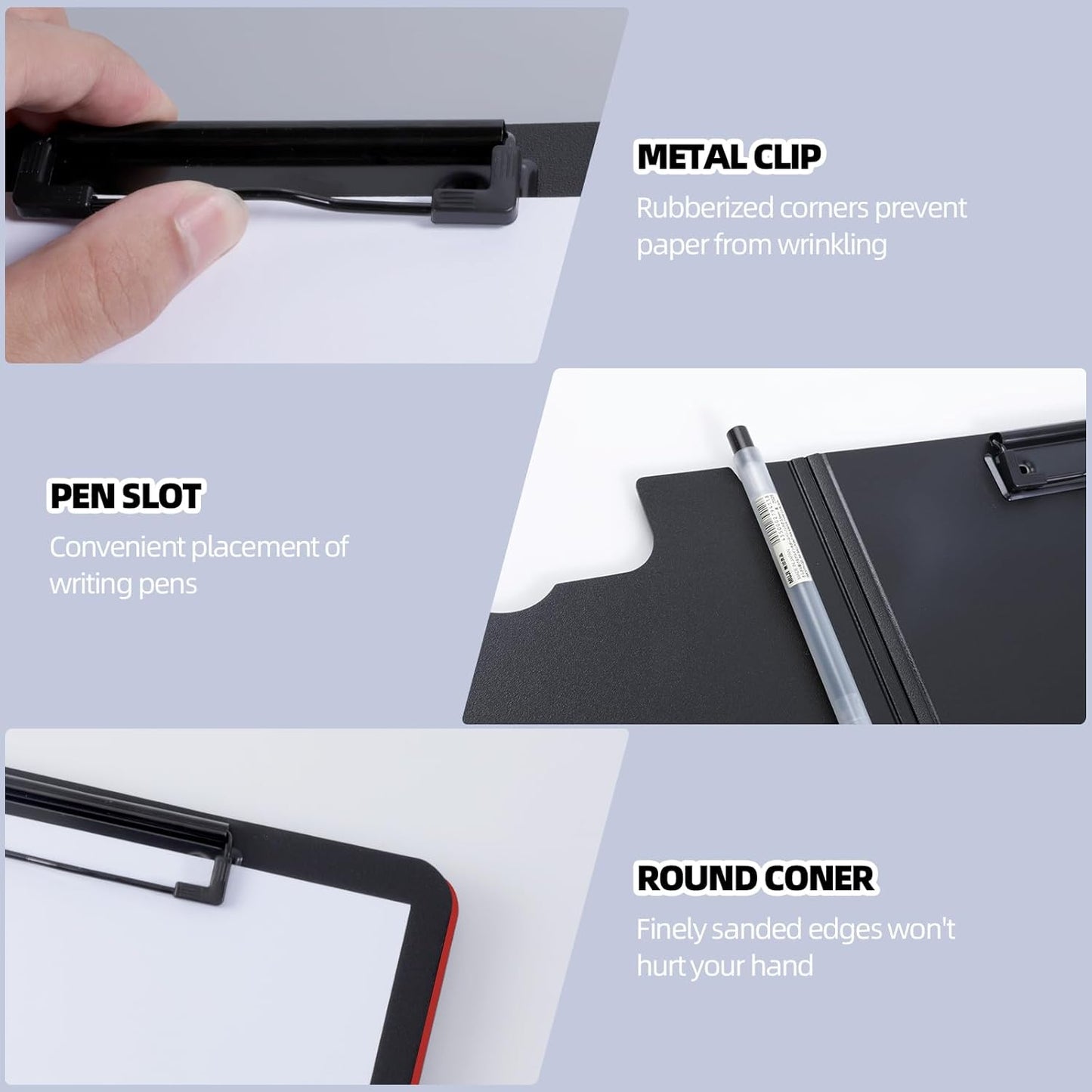 Clipboard Folder, 2 Pcs A4 Foldable Clipboard with Horizontal and Vertical Double Metal Clips, 360 Degree Foldable Binder Clipboards with Pen Holder, File Cover Work Folder Clipboards, Red