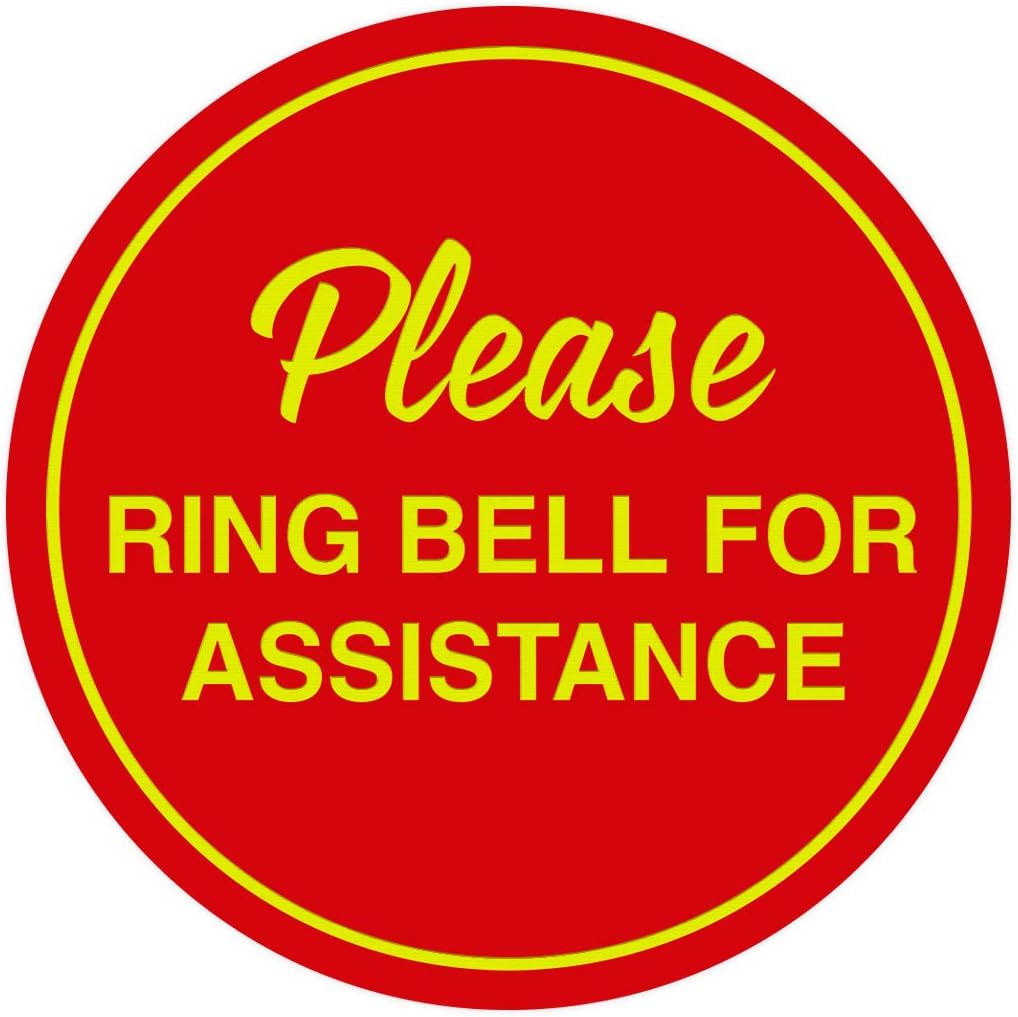 Signs ByLITA Circle Please Ring Bell For Assistance Wall or Door Sign | Easy Installation | Front Desk Reception Sign (Red/Yellow) - Medium (2 Pack)