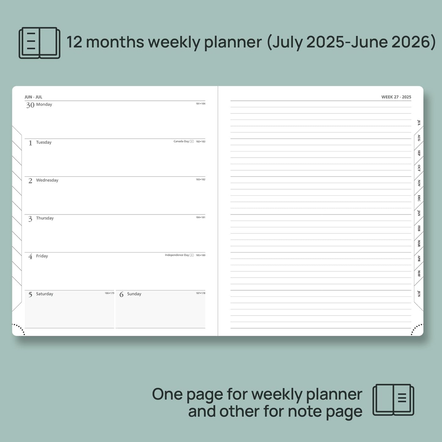 POPRUN Planner 2025-2026 Weekly Notebook (Large 8.5''x 10.5'') Academic Calendar (JUL.25 - JUN.26) Appointment Book with Monthly Tabs, Leather Soft Cover, Inner Pocket, 100 GSM - Brown