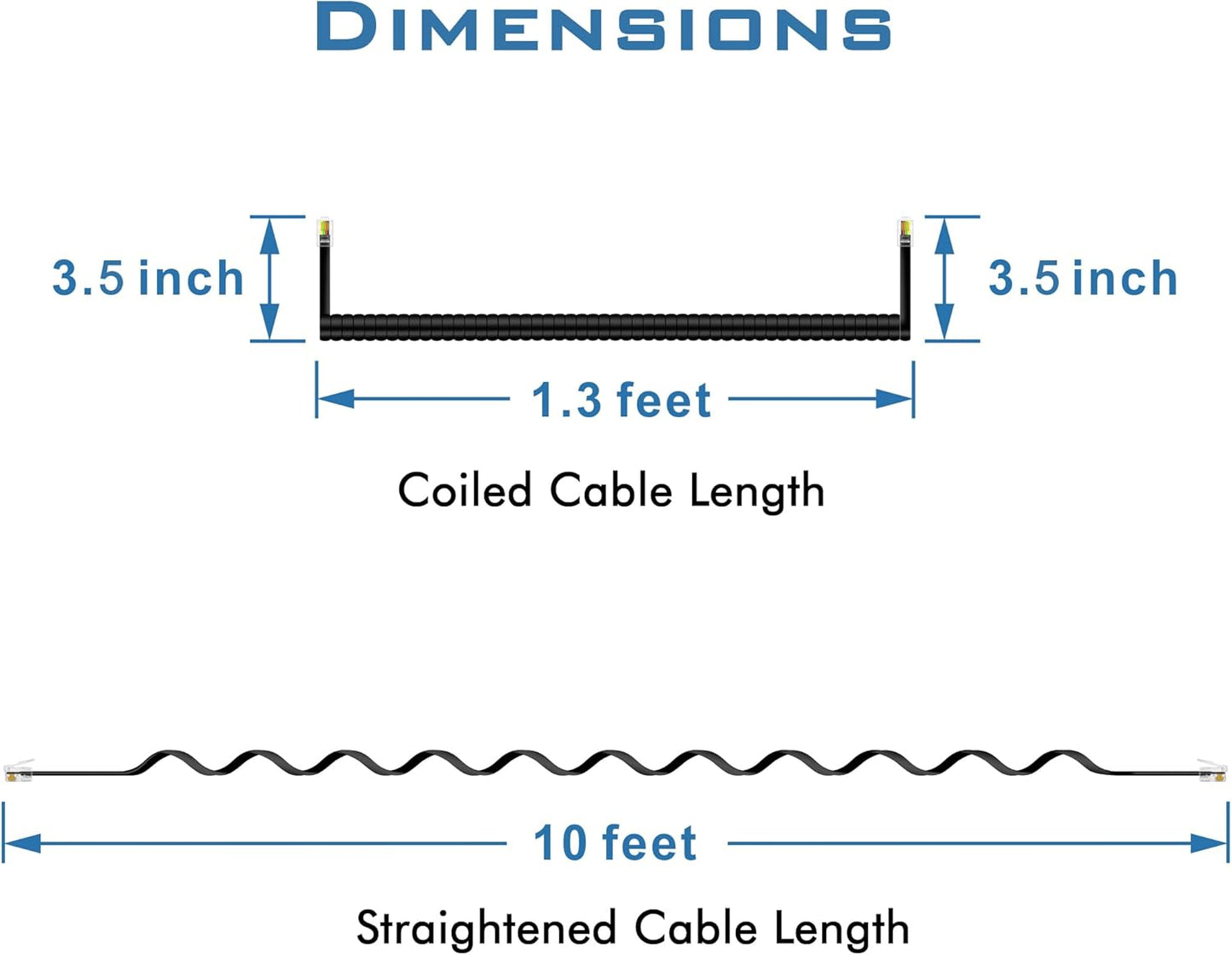 NECABLES 2Pack Phone Cord for Landline Telephone Handset Cord High Elastic Curly Coiled Phone Cable RJ9 4P4C Male to Male Black