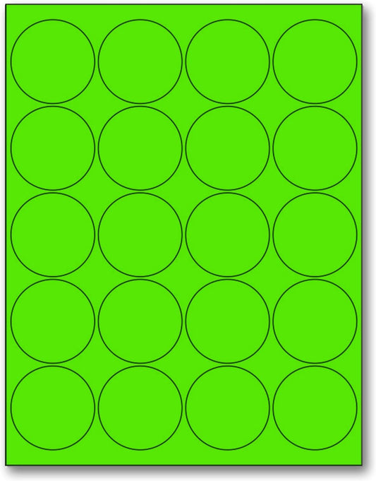 NextDayLabels - 8-1/2 x 11 Neon Color High Light Fluorescent Labels for Laser & Inkjet Printer (Green Fluorescent, 2" Round - 20 Per Page | 2000 Labels)