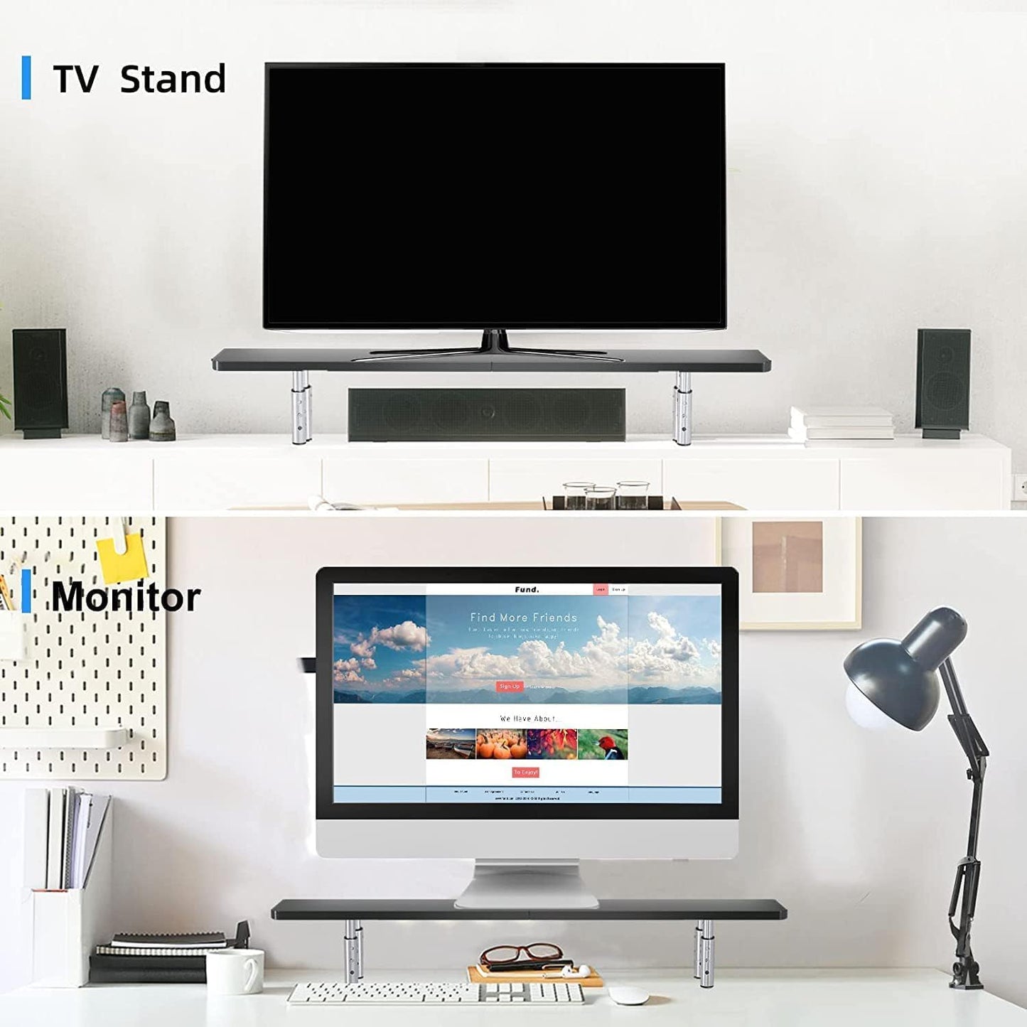 suptek Dual Monitor Stand Riser,Large Monitor Laptop Stand Riser 3 Adjustable Heights Computer Stand for Laptop, Printer, Notebook(MST016L)