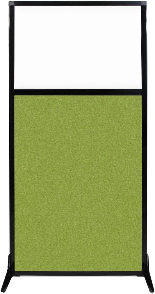 Versare Workstation Partition | Portable Wall Divider | Modern Office Cubicle | Free Standing Privacy Screen | Flexible Work Space | 33" x 70" W/Window, Lime Green Fabric Panels