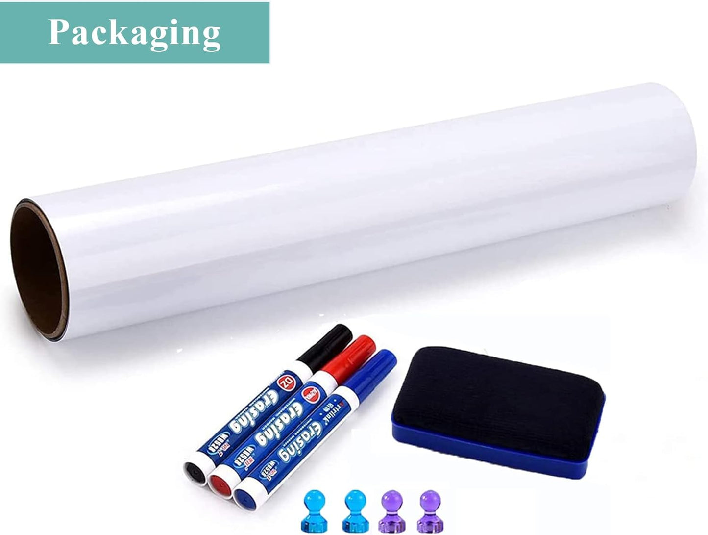 White Board Adhesive Contact Paper, 24" x 36" Stick on Magnetic Whiteboard Roll, Dry Erase Board for Wall, Easy to Write and Clean Magnetic Board for Kids, Office, Home, with Marker, Eraser