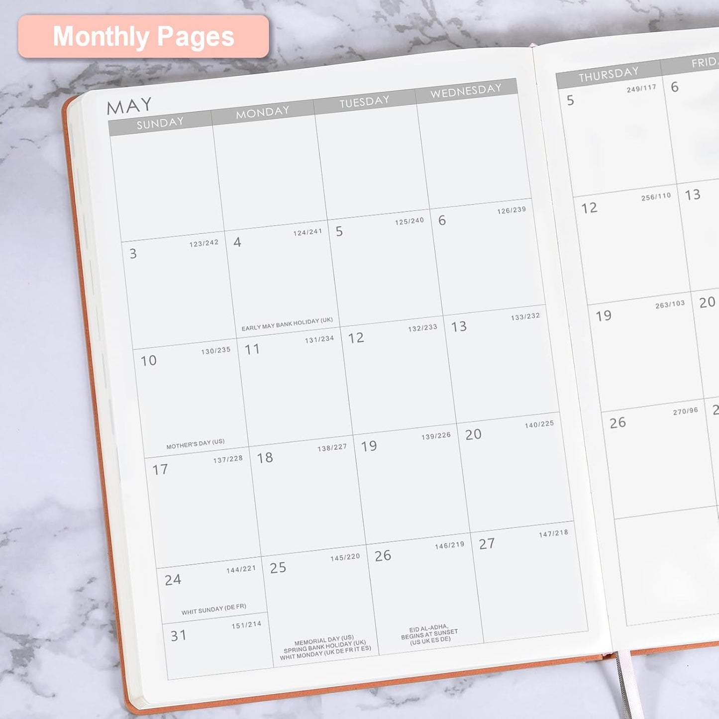 2026 Planner - Jan 2026 - Dec 2026, 2026 Planner Weekly and Monthly, 8.5" x 11", Pen Holder, Calendar Stickers, Pocket, 25 Notes Pages, Faux Leather Cover, A4 Premium Paper - Pink