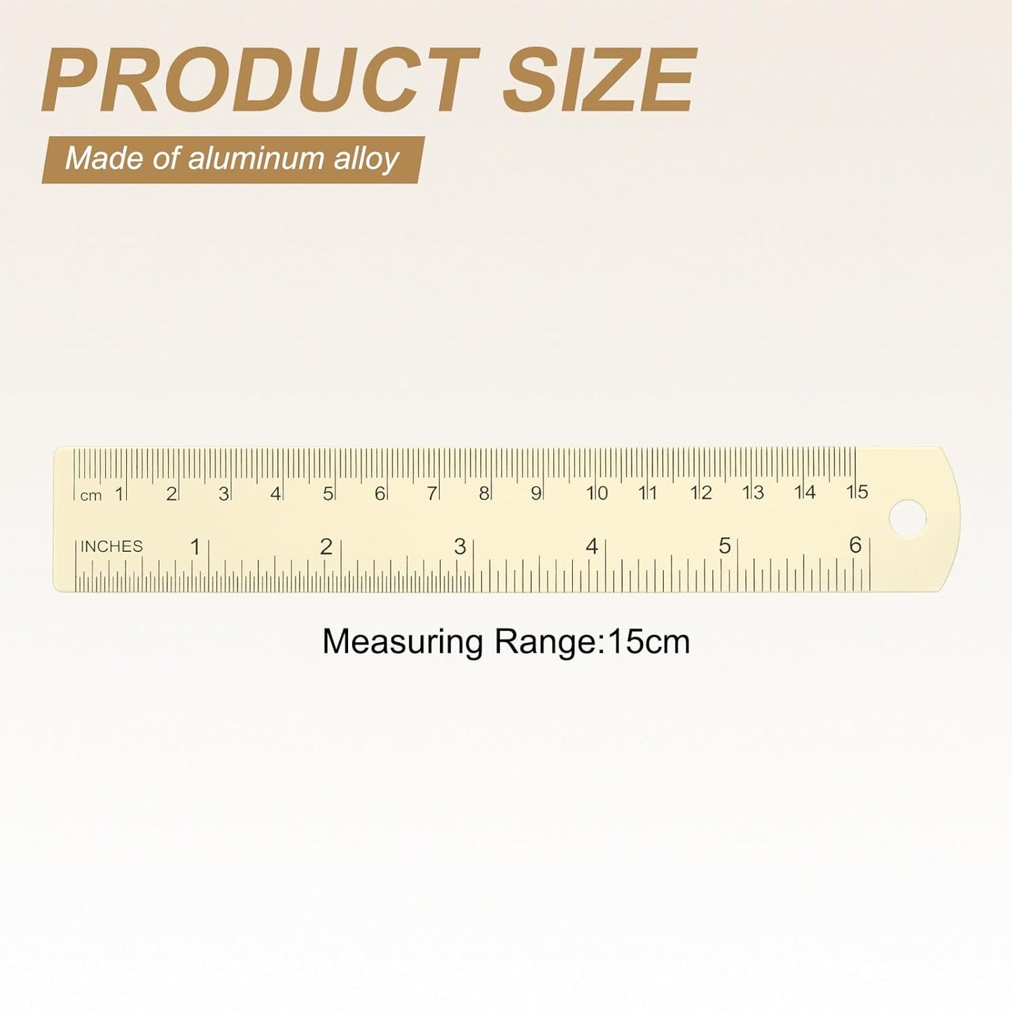 HARFINGTON 2pcs Metal Straight Ruler 15cm Metric SAE Aluminum Alloy Measuring Rulers Scale Tool with Hole for Measure Study Reading Classroom Office, White
