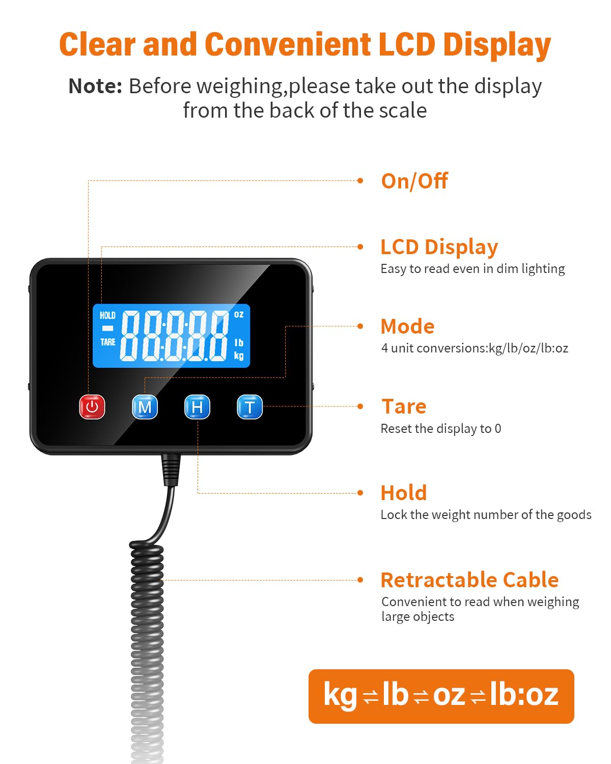 Shipping Scale 0.5oz-440lb High Accuracy Postal Digital Weight Luggage Scale for Packages Warehouse Home Small Business Pet Food Mail