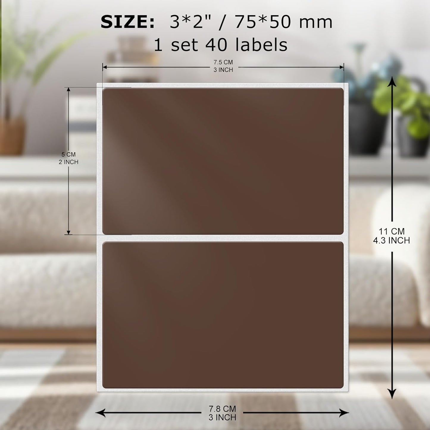 Colored Labels Stickers 3×2 Inch Rectangle Vinyl Brown Sticker Removable Assorted Color Coding Name Tag for File Folder Classroom Office Inventory Marking 40 PCS